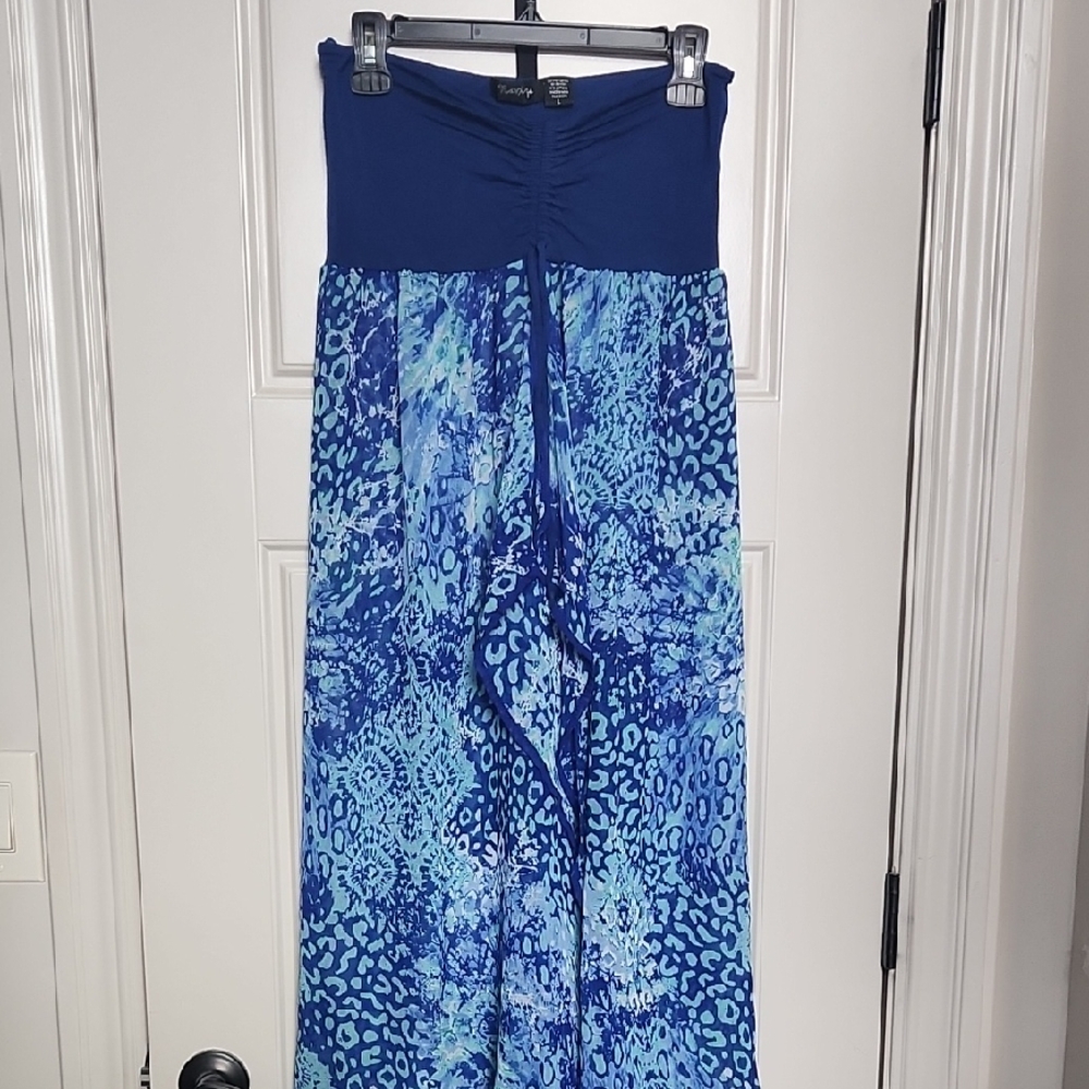 Blue Patterned Strapless Swim Coverup